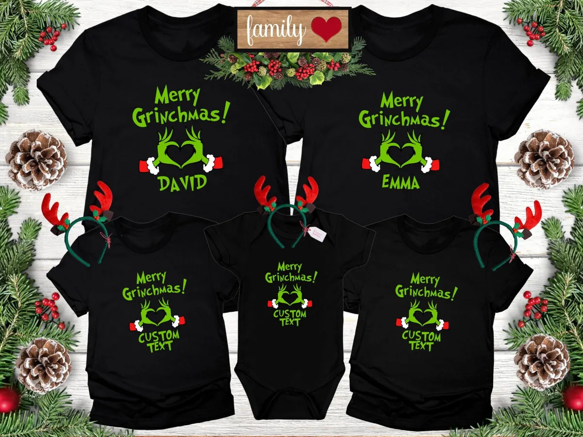 Custom Grinch Squad Shirt, Grinch Heart Shirt, Matching Family shirt, Christmas Custom Shirt, Custom Family Shirts, Merry Christmas Tee