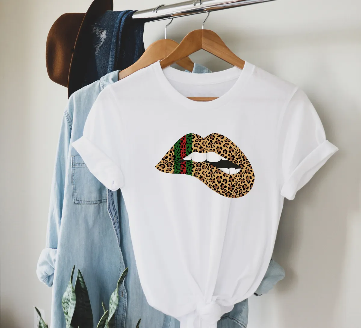 Leopard Print Biting Lips T Shirt, Fashion Lover Gift, Leopard printed Lips, Casual Shirt