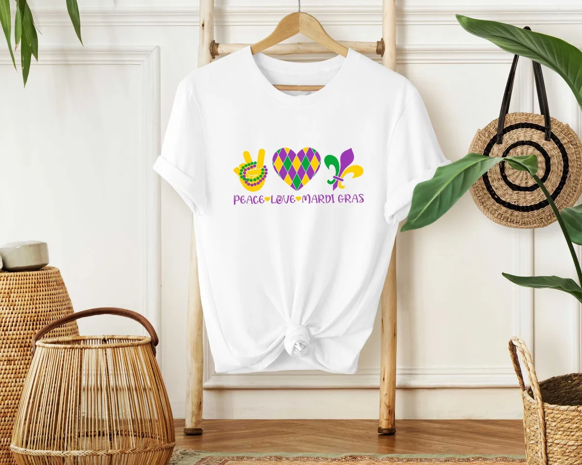 Peace Love Mardi Gras Shirt, Mardi Gras Shirt, Mardi Gras Carnival, Mardi Gras Animal, louisiana shirt, Saints Shirt, NOLA Shirt