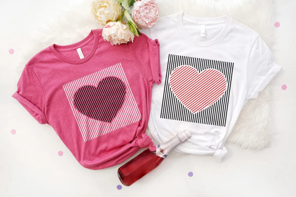 Retro Valentines Heart T-shirt, Cute Love T-shirt, Womens Valentines Hearts Shirt, Teacher Valentine T-shirt Gift, Valentine Couple Shirt