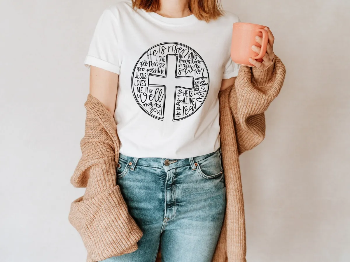 He Is Risen Shirt, Easter Shirt, Christian Cross Shirt, Bible Easter Tee, Christian Shirt, Cross Shirt, Cross With Words Shirt, Jesus Lover