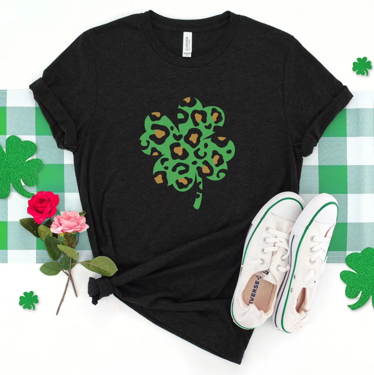 St. Patrick's Day Shirt, Leopard Print Four Leaf Clover Shirt, Irish T-shirt Gift, Saint Patricks Day, St Paddys Day Shirt, Gift For Her