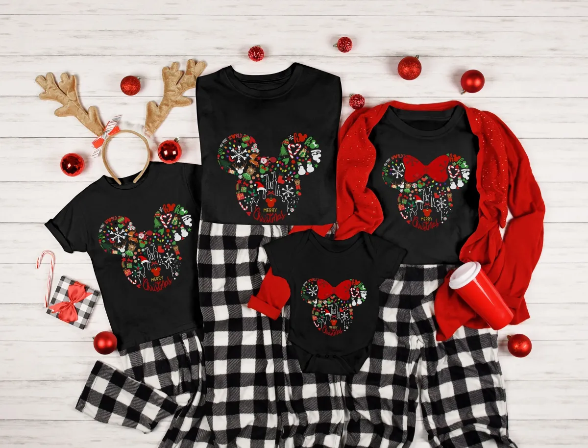 Mickey & Minnie Head Shirt, Christmas Disney Couple Sweatshirt, Christmas Gift, Snowmen, Snowflake, Santa Hat, Reindeer, Disney Castle