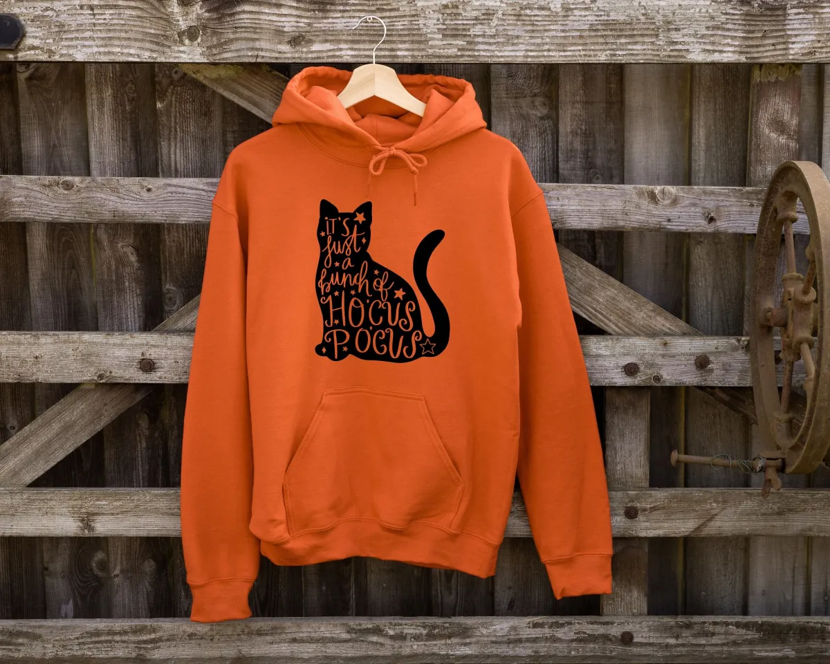 Hocus Pocus Hoodie, Halloween Cat Sweatshirt, It's Just A Bunch of Hocus Pocus, White and Black Cat Hoodie, Halloween Cat, Cute Gift Shirt