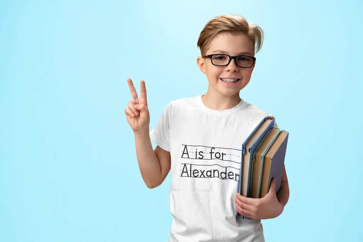 Custom Alphabet Shirt, Personalized School Shirt, Kids Name Shirt, Back to School Tee, First Day of Class T-Shirt Gift for Girl and Boy