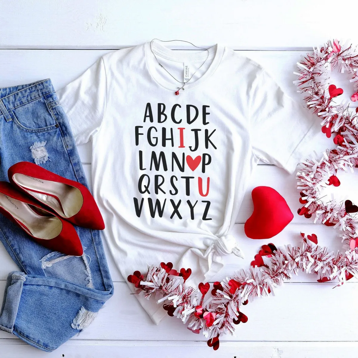 Alphabet I Love You Valentine's Day Shirt, Valentines Day Gift, Couples Gift, Love Tee, Girlfriend Gift, Love Heart, Love Tee, Youth Tee