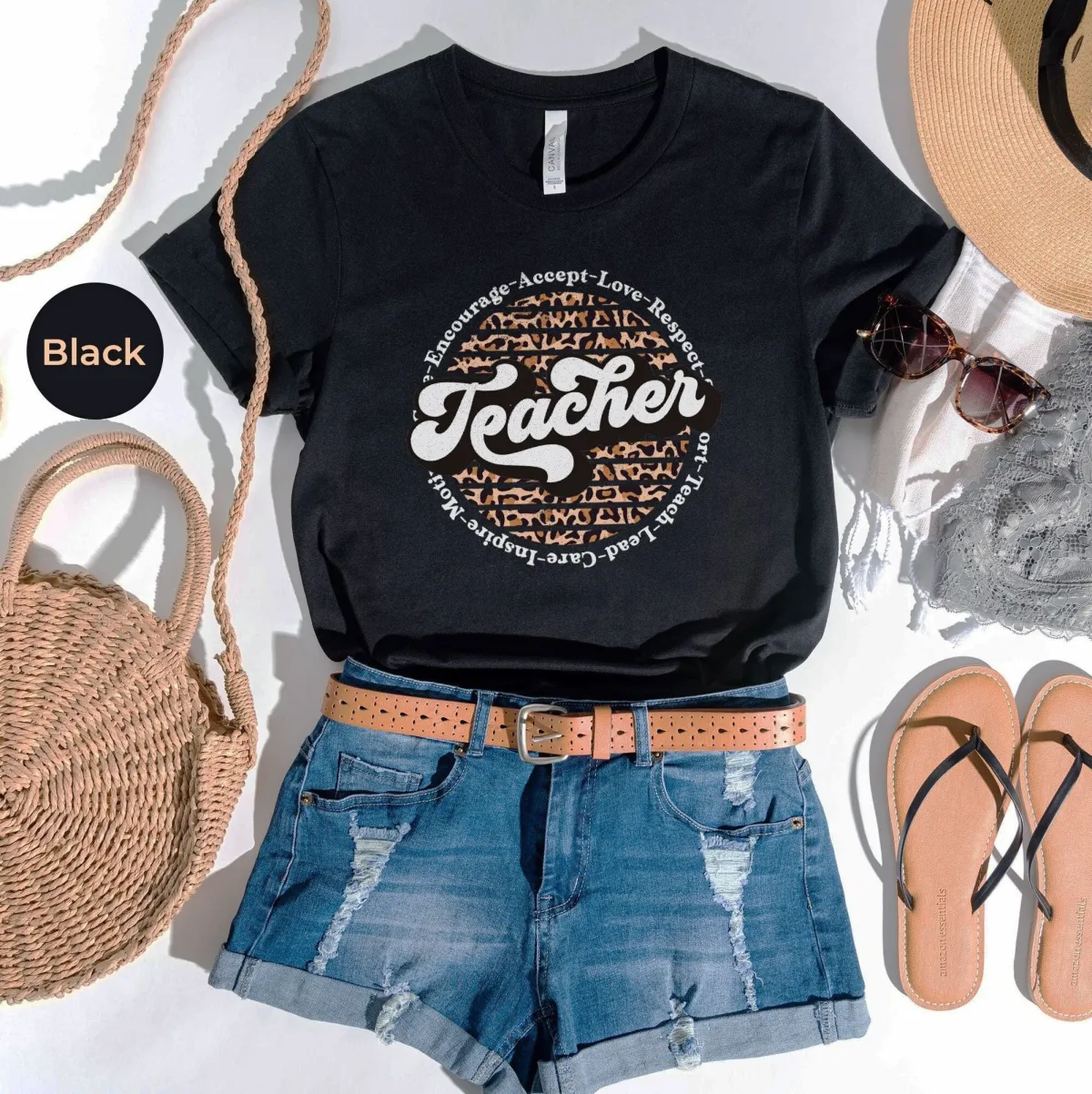 Teacher Retro Leopard Print Shirt, Teacher Retro Shirts, Teacher T-Shirts, Teacher Fasion Shirt, Gift For Teacher, Gift For Her, Teacher Tee