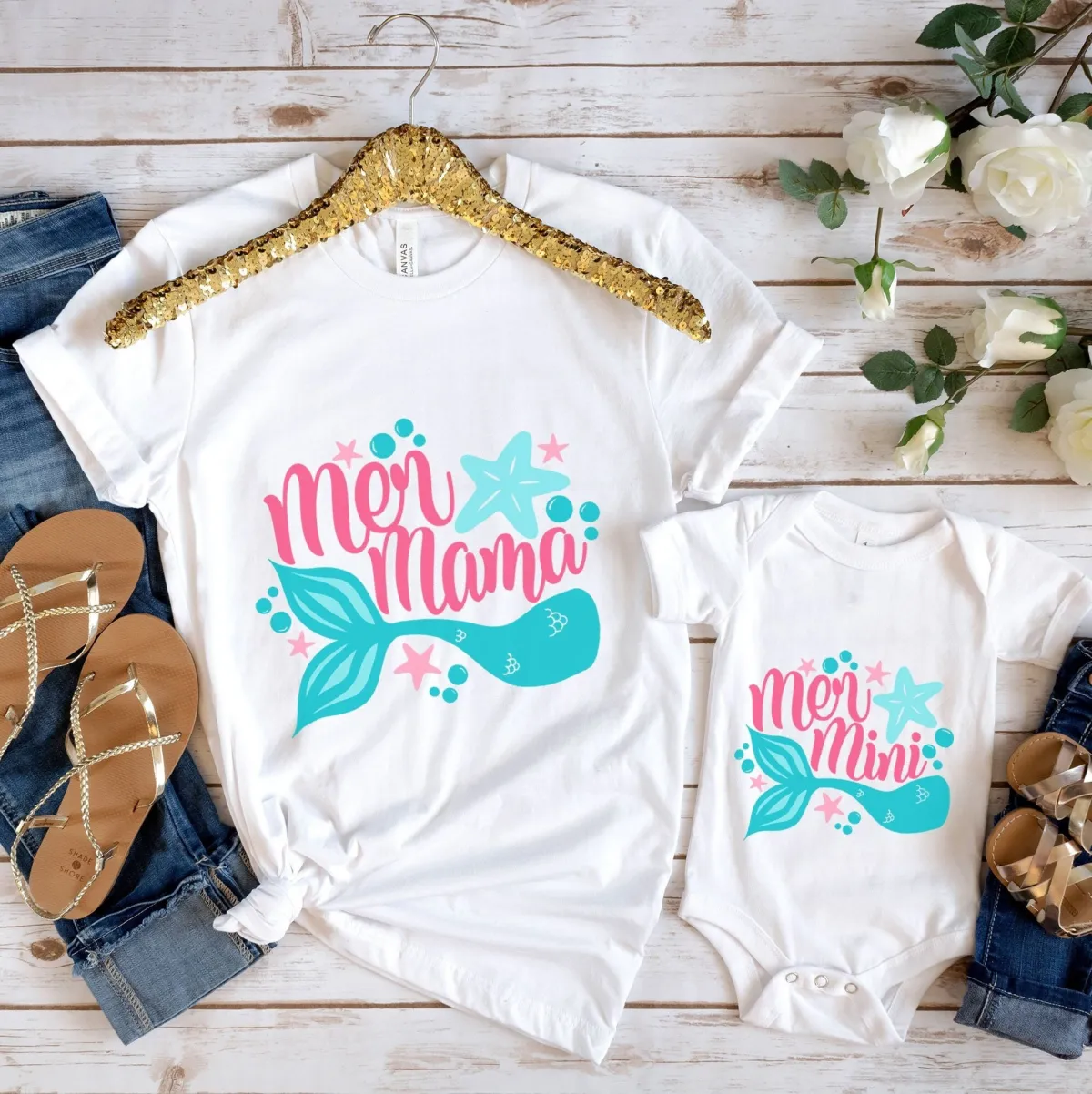 Custom Mer Mama Mer Mini T-shirt, Mermaid Shirt, Mama Mini, Mother Daughter Shirt, Family Matching Shirt, Mermaid Family Shirt, Mer Daddy