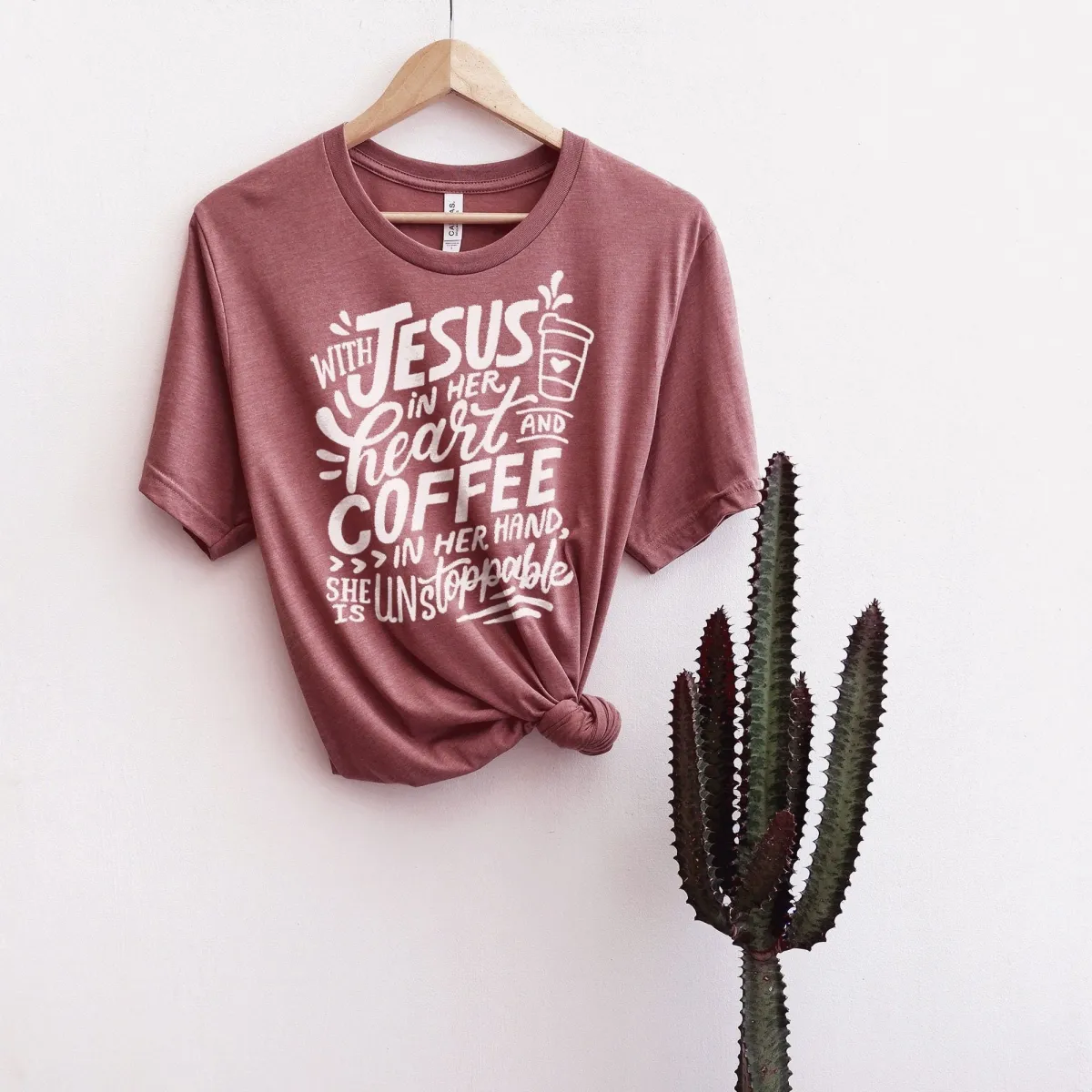 Jesus And Cofee Shirt, Coffee Shirt, Jesus Shirt, Jesus Love T-Shirt, Coffee Lover Shirt, With Jesus In Her Heart And Coffee In Her Hand