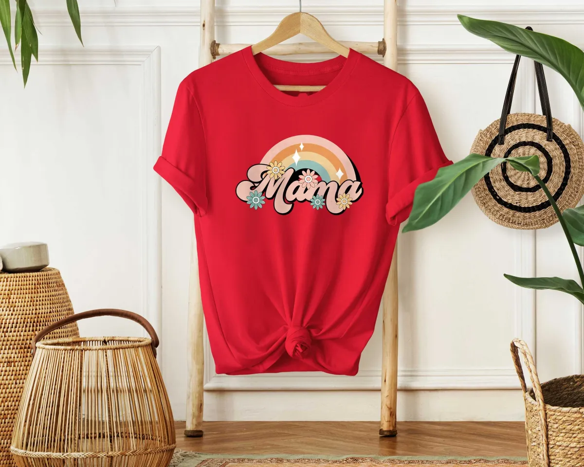 Mama Rainbow Shirt, Cute Hippie Flower T-shirt,  Retro Mama Shirt, Floral Mama Shirt, Daisy Mama Shirt, Hippie Daisy Mother Gift