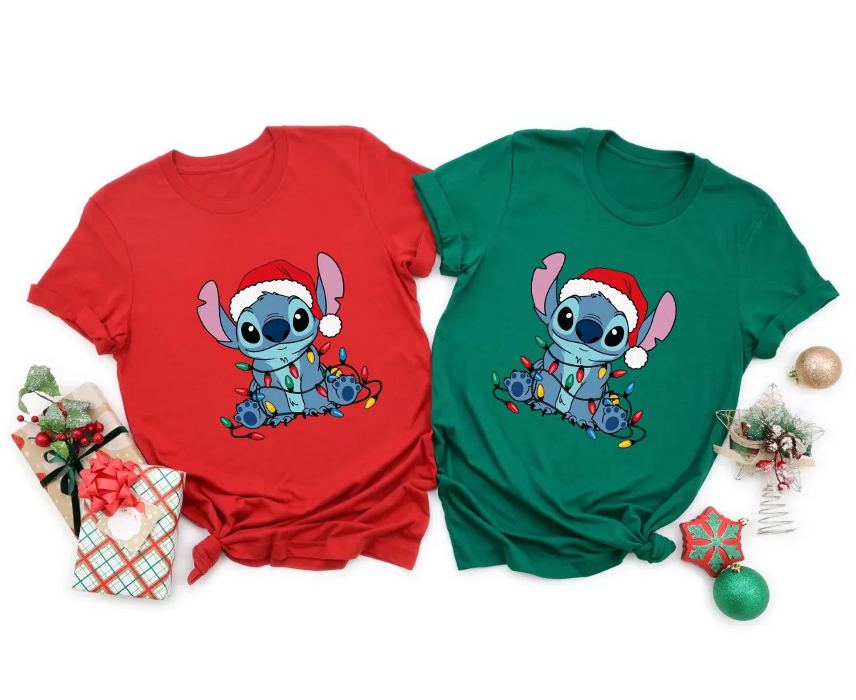 Stitch Christmas Shirt, Santa Stitch Shirt, Disney Christmas T-Shirt, Custom Christmas Stitch Tee, Stitch Lilo Christmas Gift, Xmas 2024