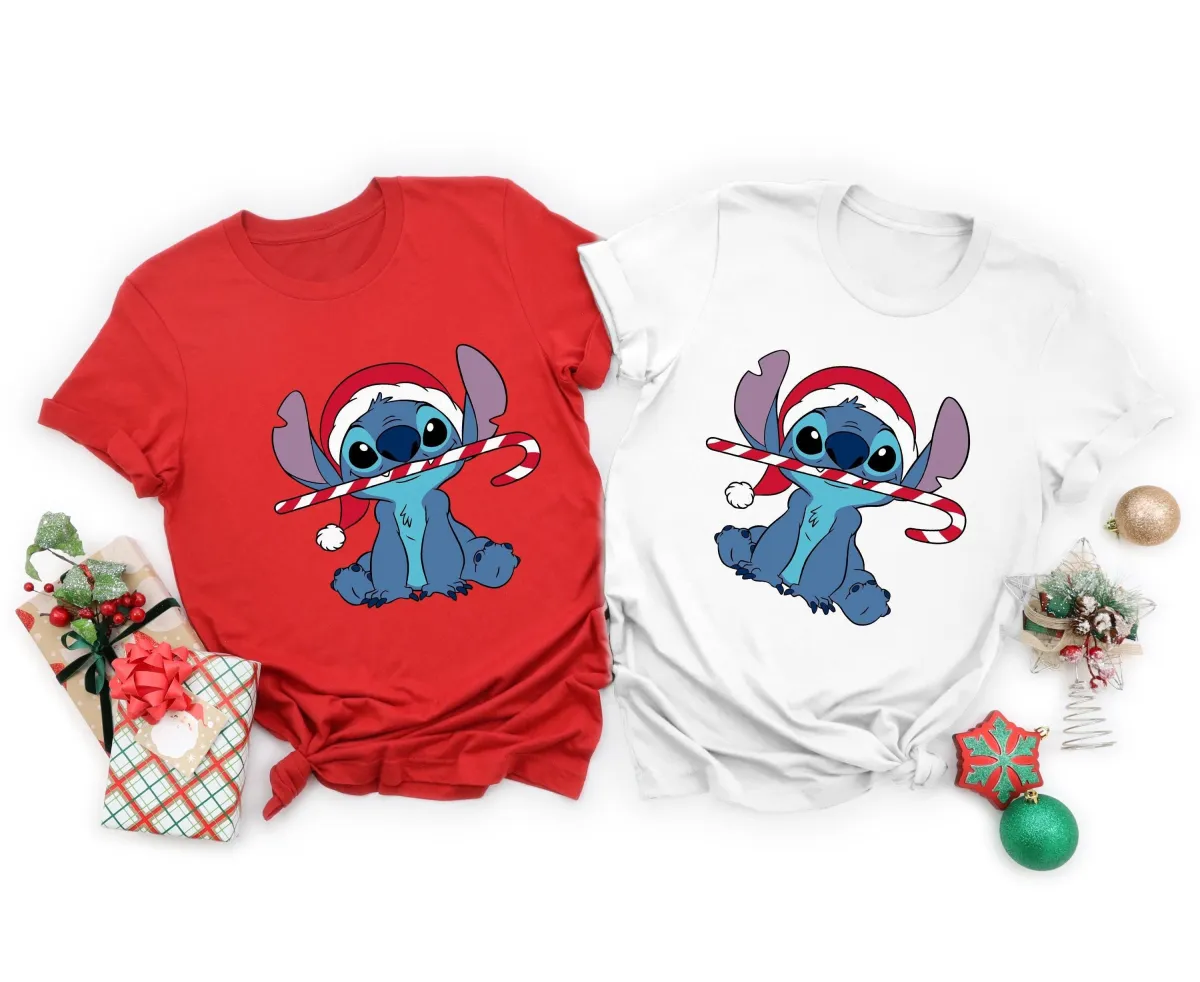 Stitch Christmas Shirt, Santa Stitch Shirt, Disney Christmas T-Shirt, Christmas Candy Stitch Tee, Stitch and Lilo Christmas Gift, Xmas 2024