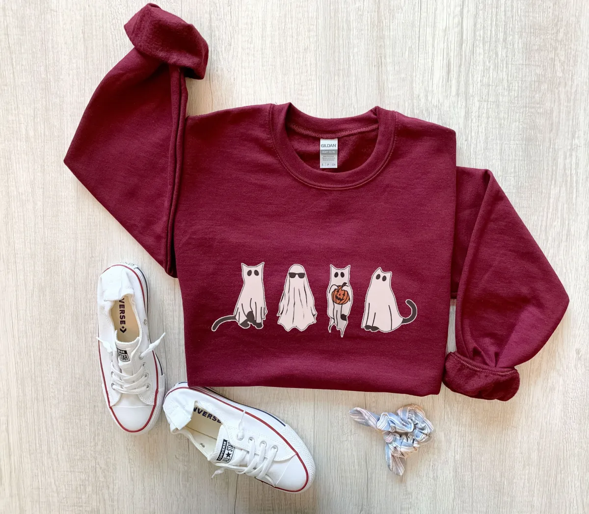 Halloween Ghost Hoodie,  Funny Cat Ghost  Sweatshirt, Cute Halloween Shirt, Halloween Black Cat Sweatshirt, Spooky Season Tee
