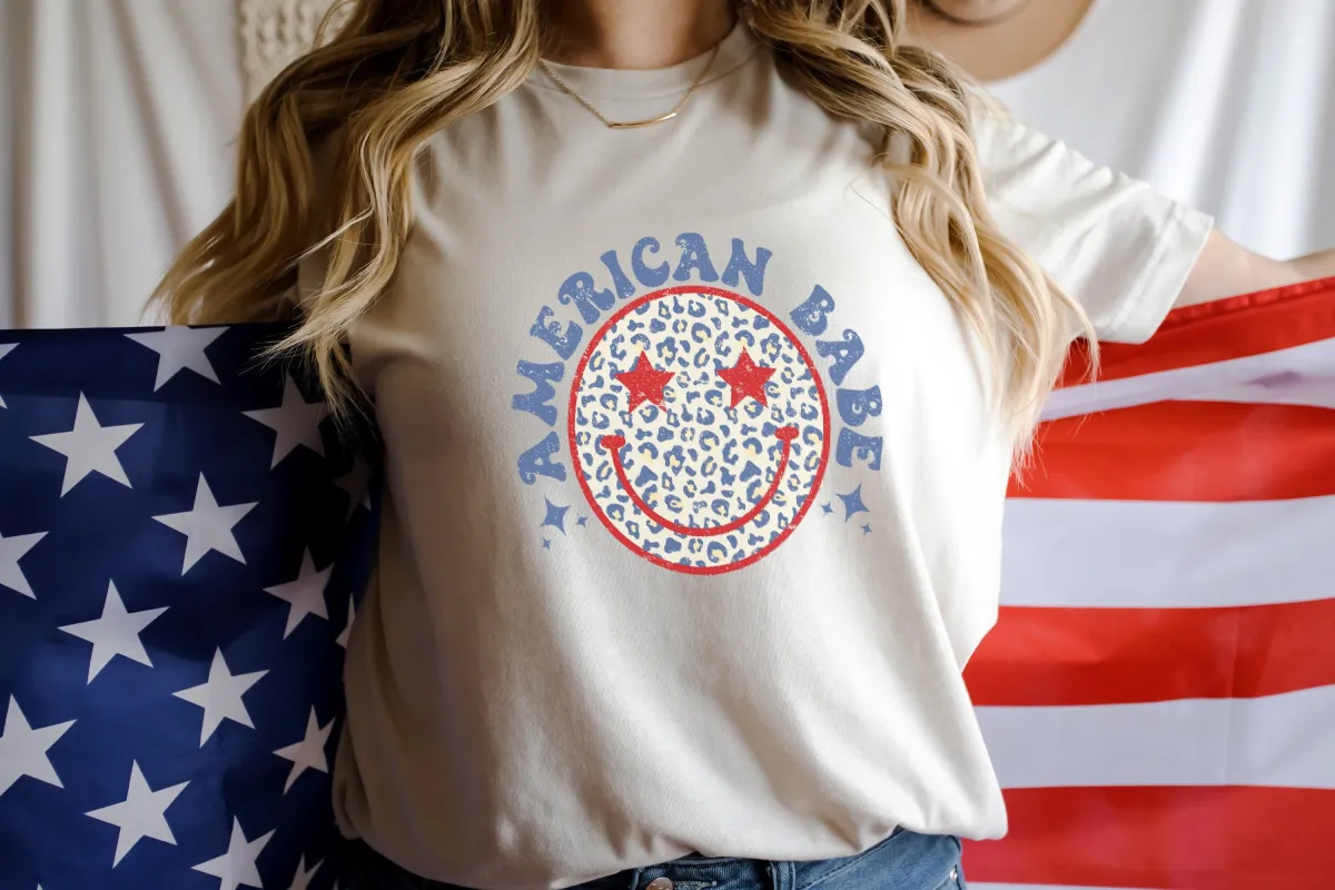 American Babe Shirt, 4th of July, Patriotic Shirt, Fourth of July Shirt, American Shirt, Smiley Face Shirt, Retro Shirt, 4th of July Shirt
