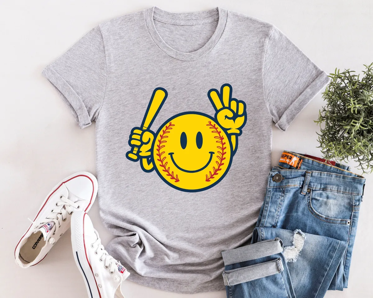 Smiley Face Softball Shirt, Softball T-Shirt, Softball Gift Shirt, Family Softball Tee, Funny Softball Shirt, Retro Softball Tee
