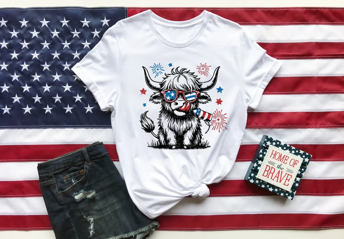 4th July Heifer T-Shirt, Retro 4th of July Shirt, Funny Cute Western Cow Tshirt, USA Independence Day Shirt, Gift for 4th of July Tee