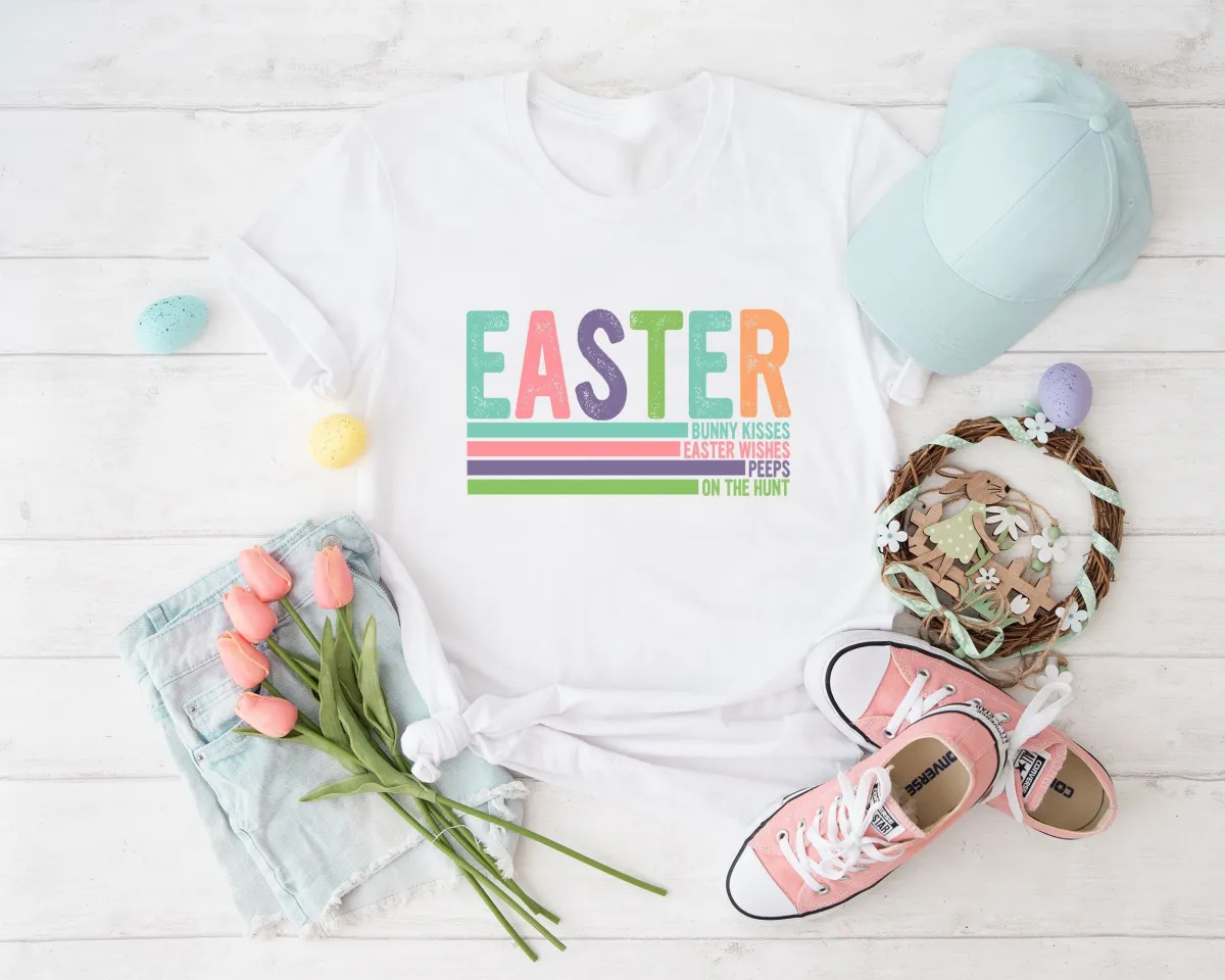 Easter Shirt, Bunny Kisses Easter Wishes Peeps On The Hunt Shirt, Easter Tee, Easter Day Shirt, Peeps Shirt, Easter Gift, Bunny T-shirt