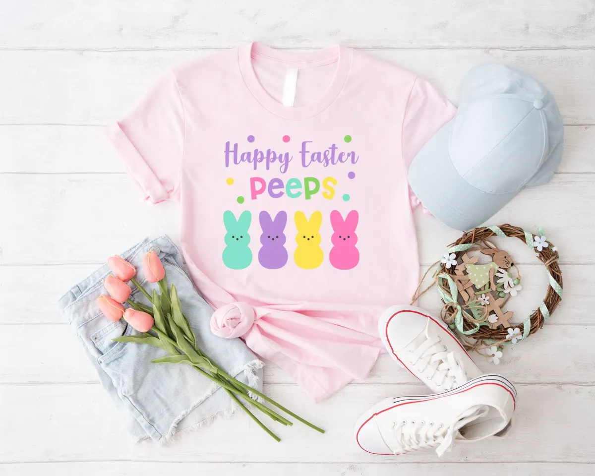 Happy Easter Peeps Shirt, Gift For Bunny Lover Tee, Easter Day Peeps T-shirt, Family Easter Rabbit Clothing, Easter Bunny Tee