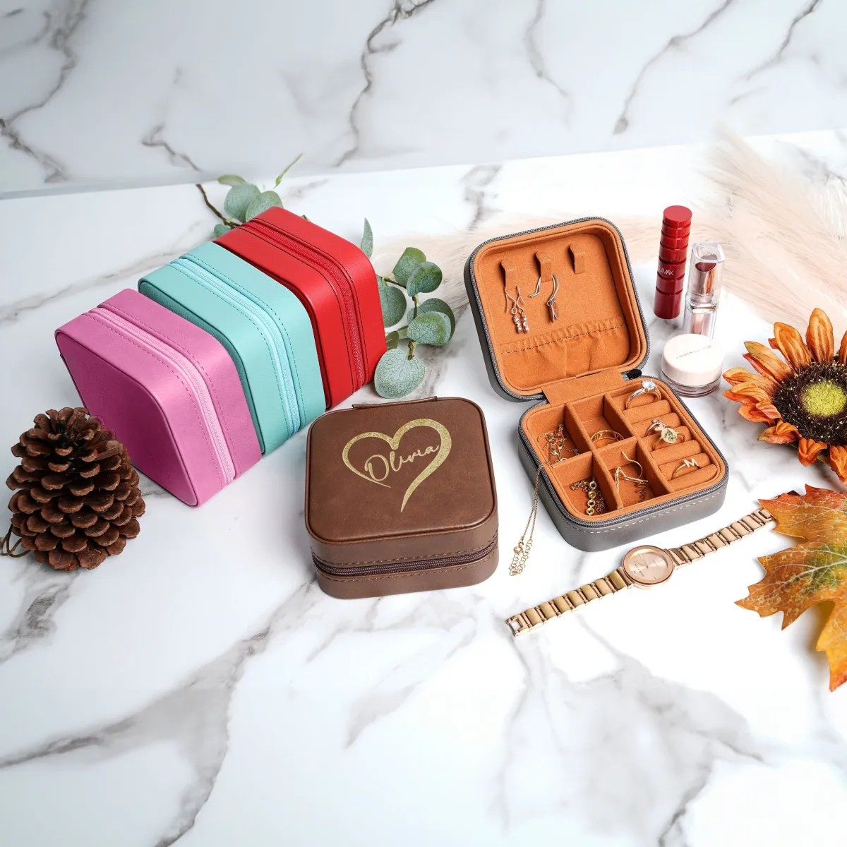 Personalized Laser Engraved Leather Jewelry Box, Valentines Day Jewelry Box Gift, Jewelry Travel Case, Birthday Gift, Bridesmaid Proposal