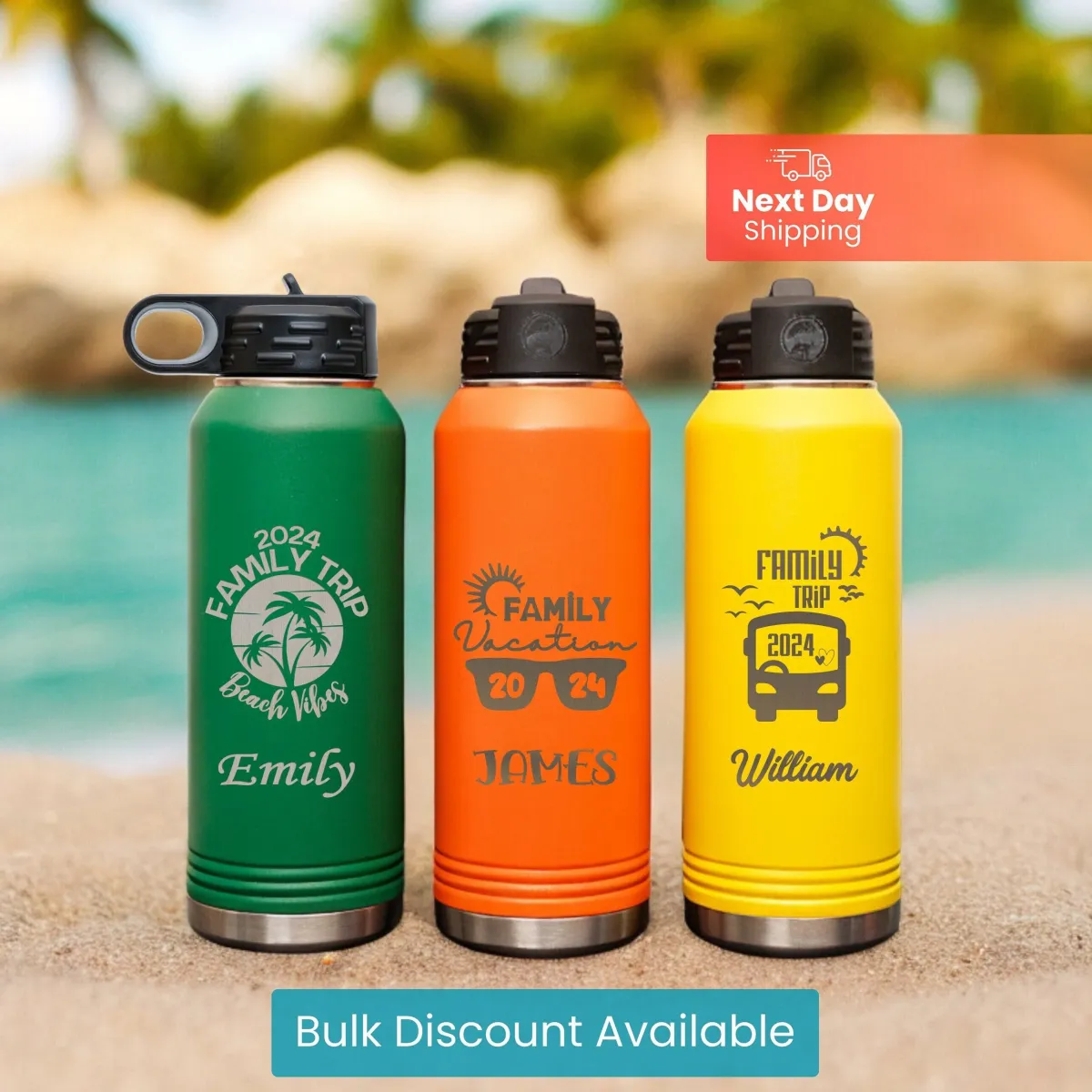 Personalized Family Vacation Water Bottle, Family Trip Water Bottle, Laser Engraved Water Bottle, Beach Vacation Cups, Custom Name Bottle