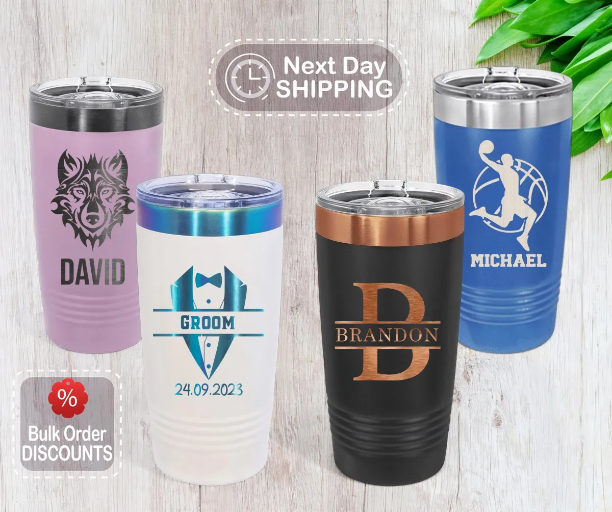 Personalized 20oz Tumbler, Laser Engraved Tumbler, Custom Tumbler Gift, Bulk Order, Monogram Cup, Custom Logo, Christmas Gift, Gift for Dad