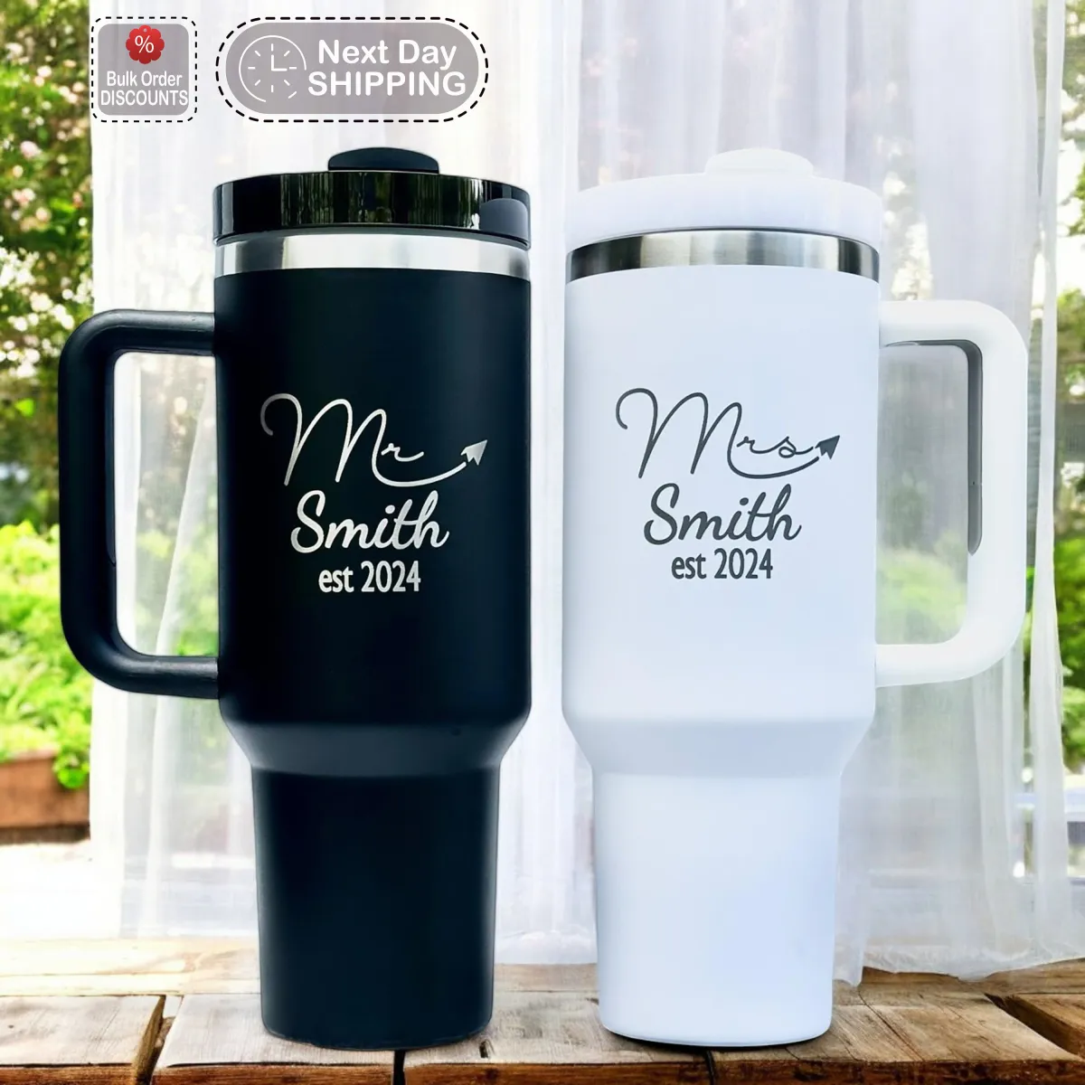 Personalized Mr and Mrs 40oz Tumbler, Bride and Groom Travel Mug, Engagement Set, Honeymoon Present, Wedding Party Gift, Mr. and Mrs. Cup