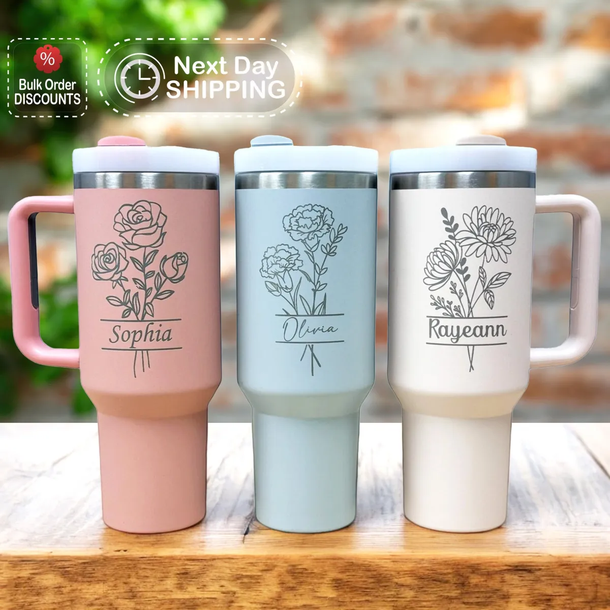 Personalized Birth Flower 40oz Tumbler With Name, Mother's Day Gift, Custom Birth Flower Cup, Bridesmaid Proposal, Birthday Gift Travel Mug