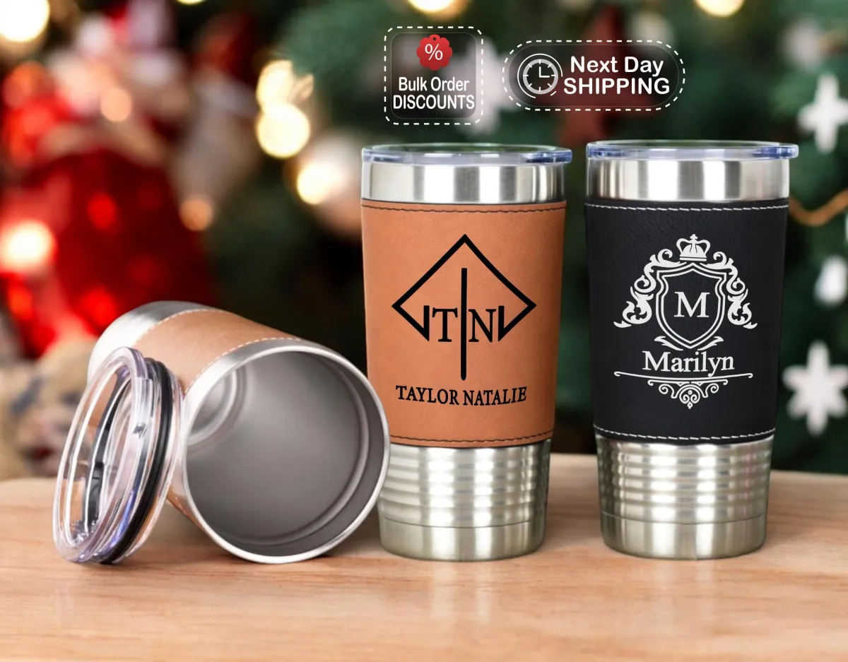 Personalized 20 oz Leather Tumbler, Custom Leatherette Tumbler, Engraved Travel Mug, Christmas Gift, Anniversary Gifts, Personalized Cup