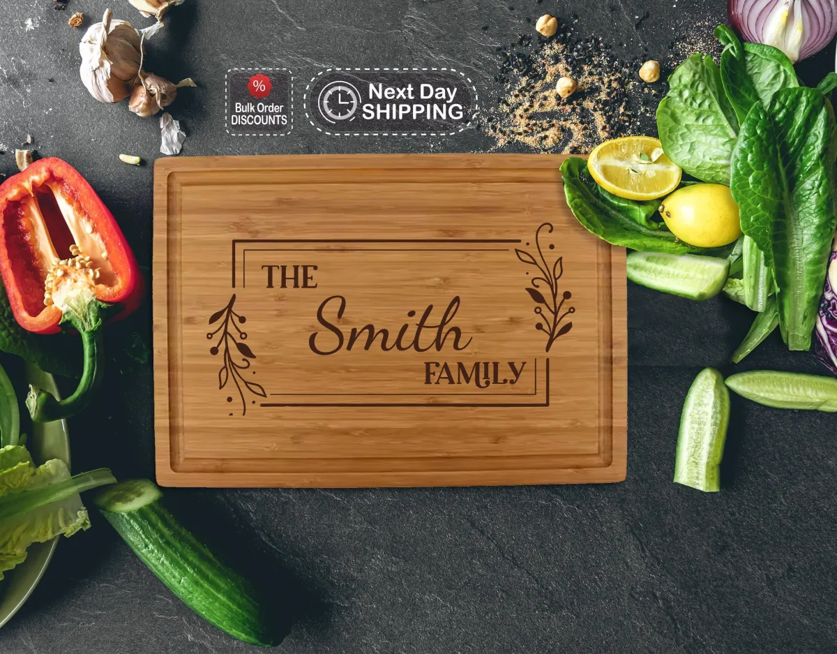 Personalized Laser Engraved Cutting Board, Bamboo Charcuterie Board, Wedding and housewarming gift, Valentines day Gift, Mother Day Gift