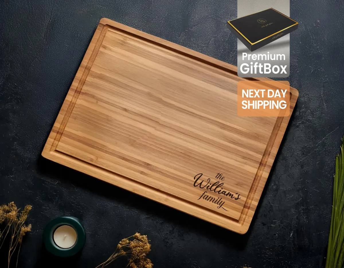 Personalized Laser Engraved Cutting Board, Bamboo Charcuterie Board, Housewarming gift, Family Gift, Mother Day Cutting Board Gift