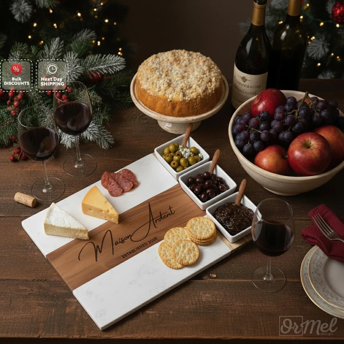 Personalized Charcuterie Board Set, Custom Marble Cheese Board with Bowls, Engraved Serving Tray with Utensils, Custom Housewarming Board