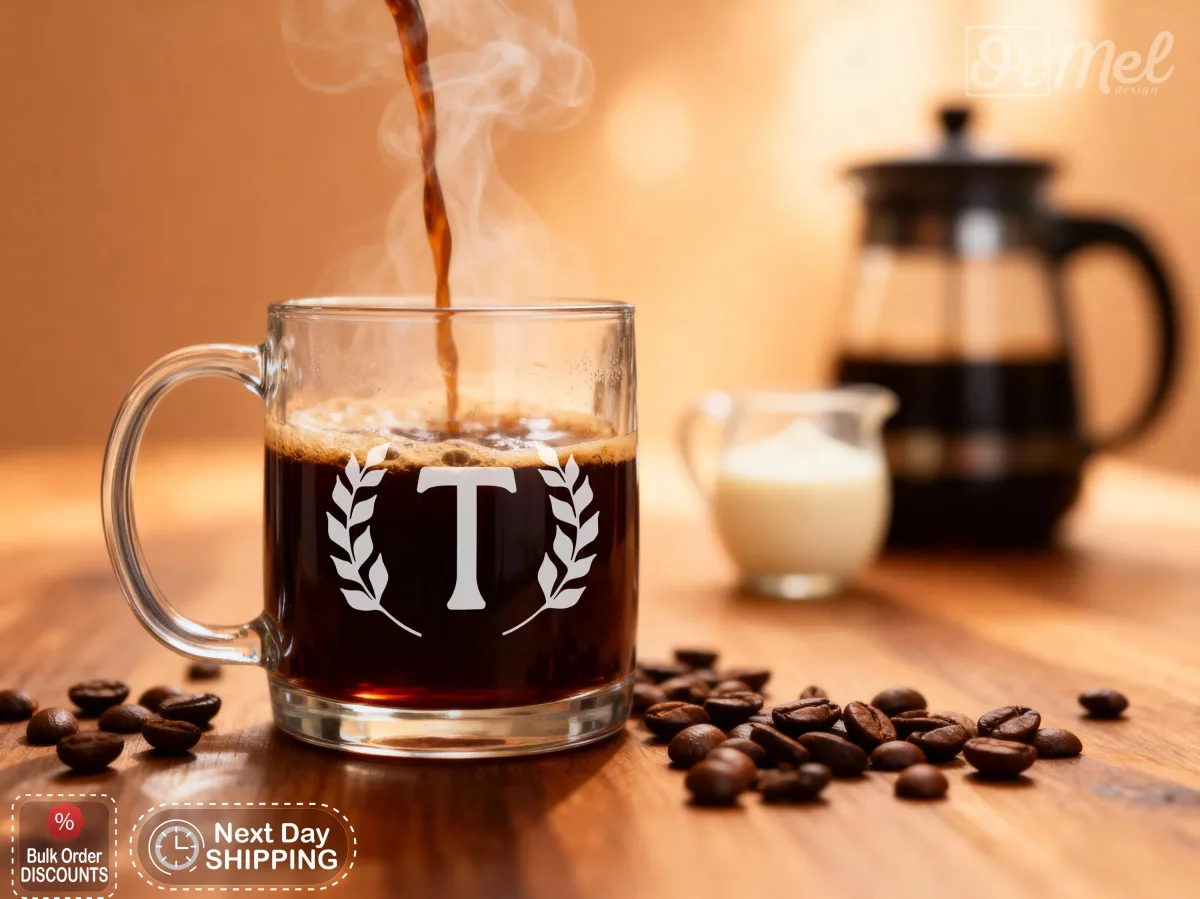 Personalized Clear Glass Mug, Laser Engraved Birth Flower Coffee Mug, Custom Name Coffee Cup, Custom Logo Clear Mug, Personalized Tea Mug