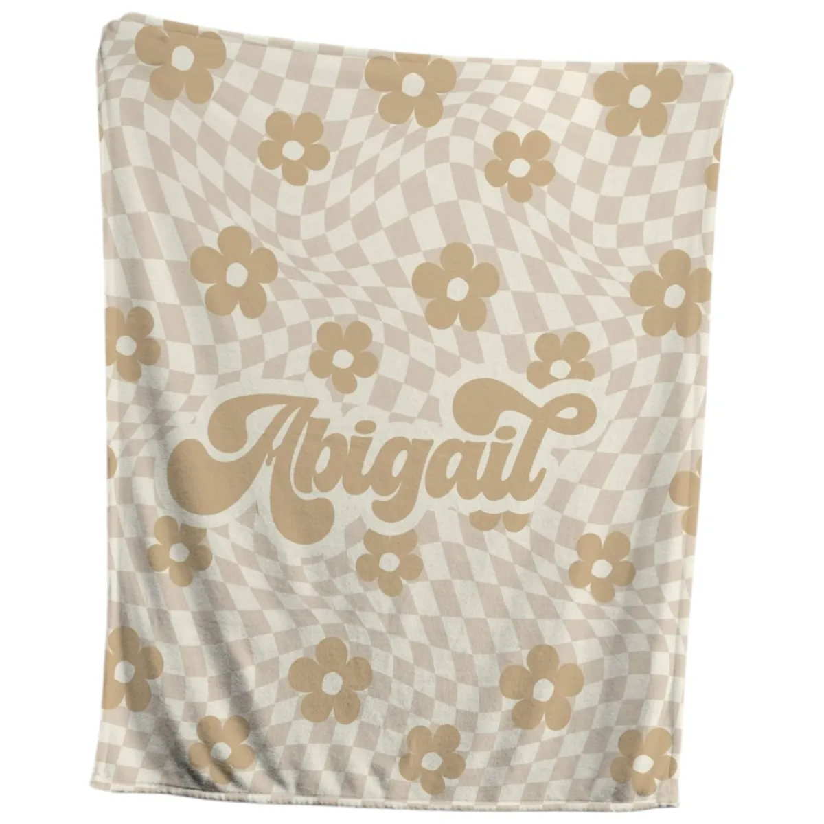 Personalized Daisy Checkered Blanket with Name, Retro Style Baby Custom Blanket Gift, Birthday Gift, Kids Blanket, Toddler Christmas Gift