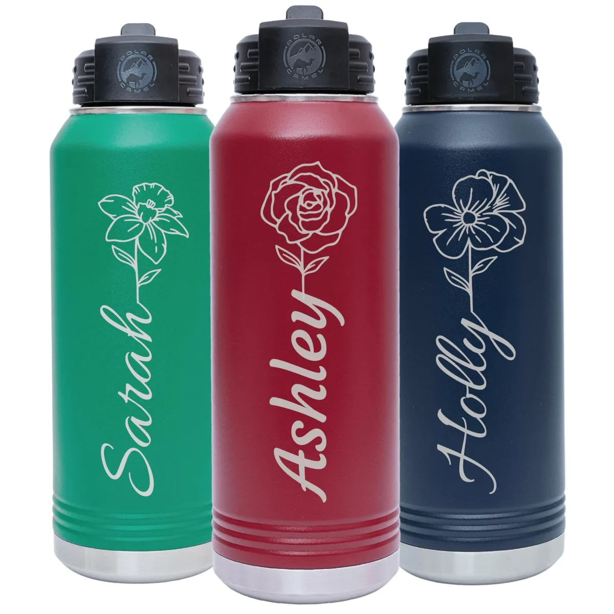 Personalized Laser Engraved 12 20 32 40 oz Water Bottle with Name & Sport Logo