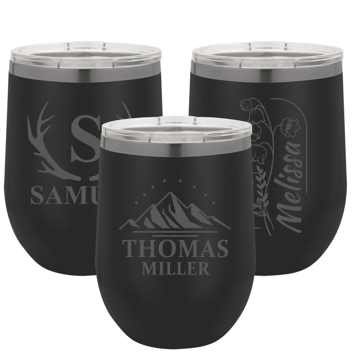 Personalized 12 oz Insulated Stemless Wine Tumbler with Lid, Laser Engraved Stainless Steel Custom Wine Tumbler Travel Mug with Name