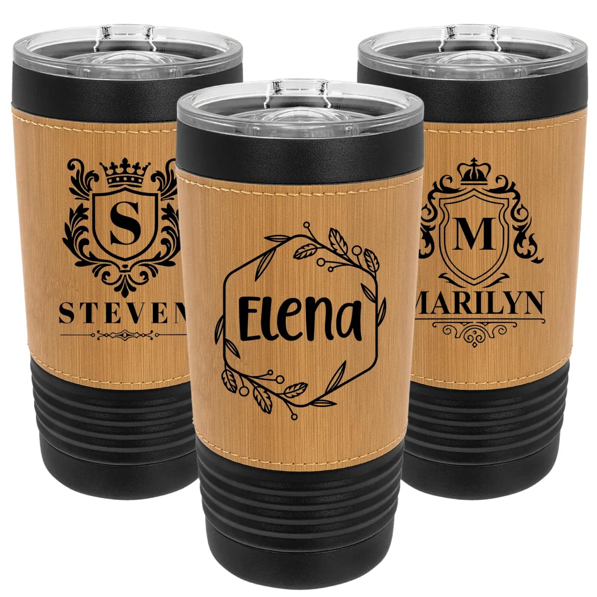 Personalized 20oz Leather Tumbler with Name and Logo, Customize Stainless Steel Insulated Travel Mug Included Engraving