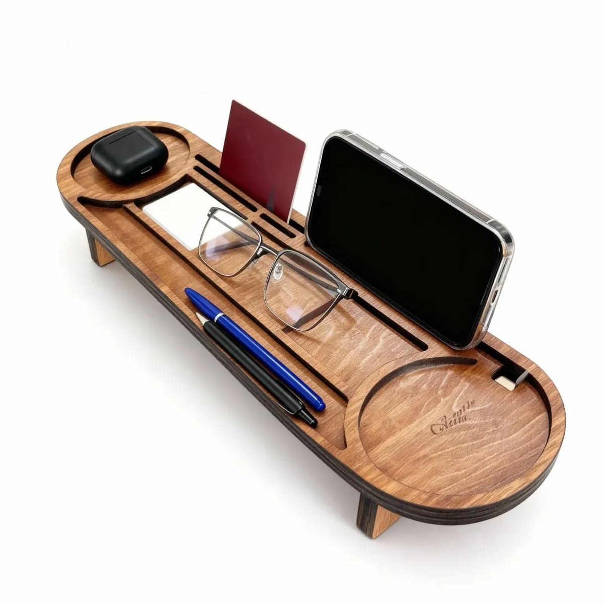 Personalized Wood Desk Organizer, Custom Phone & Tablet Stand, Engraved Wood Office Accessory, Custom Docking Station, Custom Organizer Gift