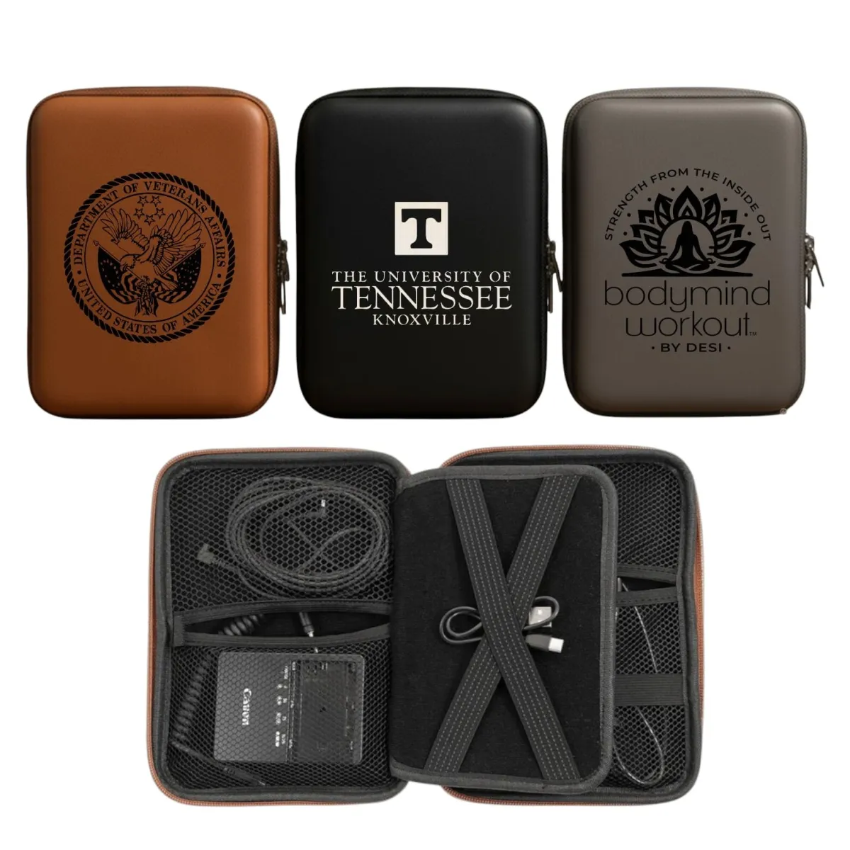 Personalized Leather Cord Case, Custom Logo Accessory Bag, Travel Cable Organizer with Name Engraving, Tech Accessory Pouch