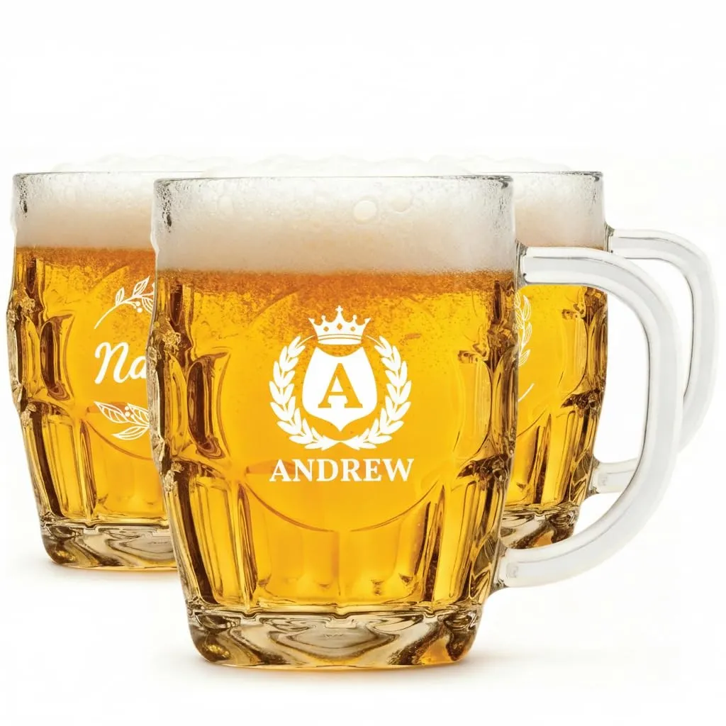 Personalized Beer Mug with Handle, Custom Engraved 20 oz Beer Glass, Laser Etched Beer Stein, Groomsmen Gift, Husband or Dad Gift
