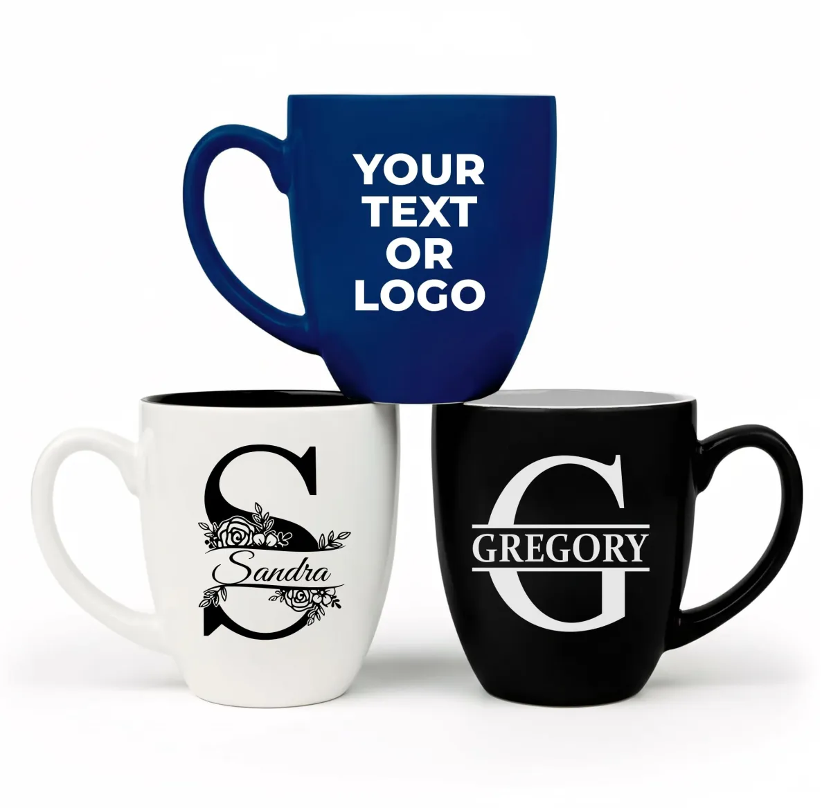 Custom Monogrammed 16oz Coffee Mug and Tea Cup, Personalized Ceramic Coffee Cup, Customize Name or Company Logo, Bulk Orders