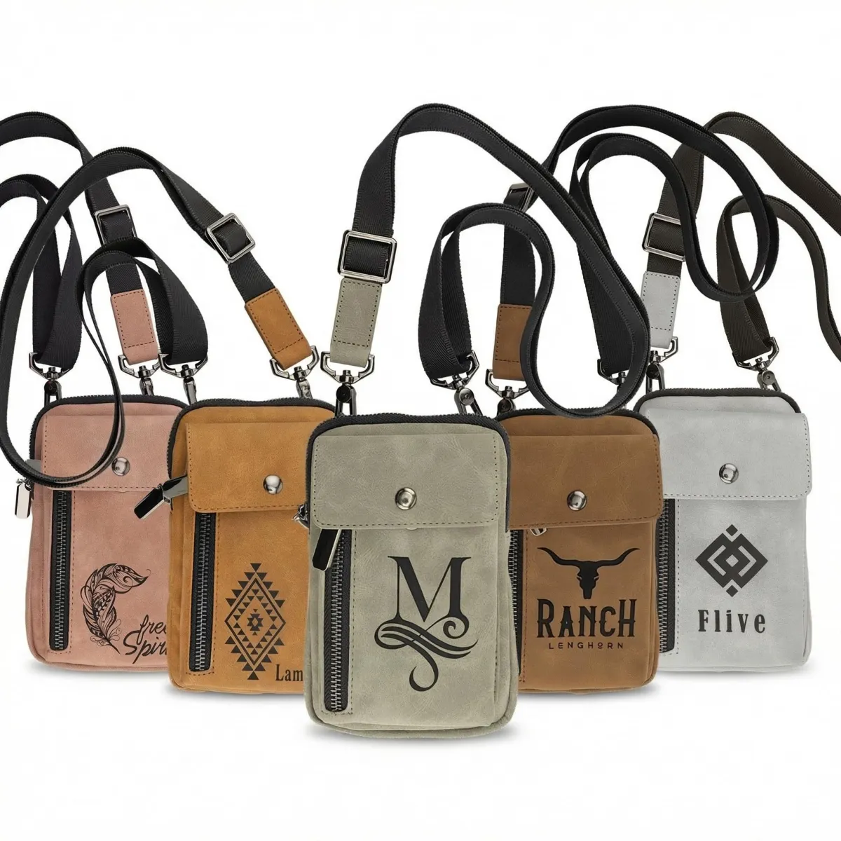 Personalized Urban Crossbody Bag, Laser Engraved Monogram, Compact Leatherette Phone Holder with Zipper Pocket & Adjustable Strap Gift