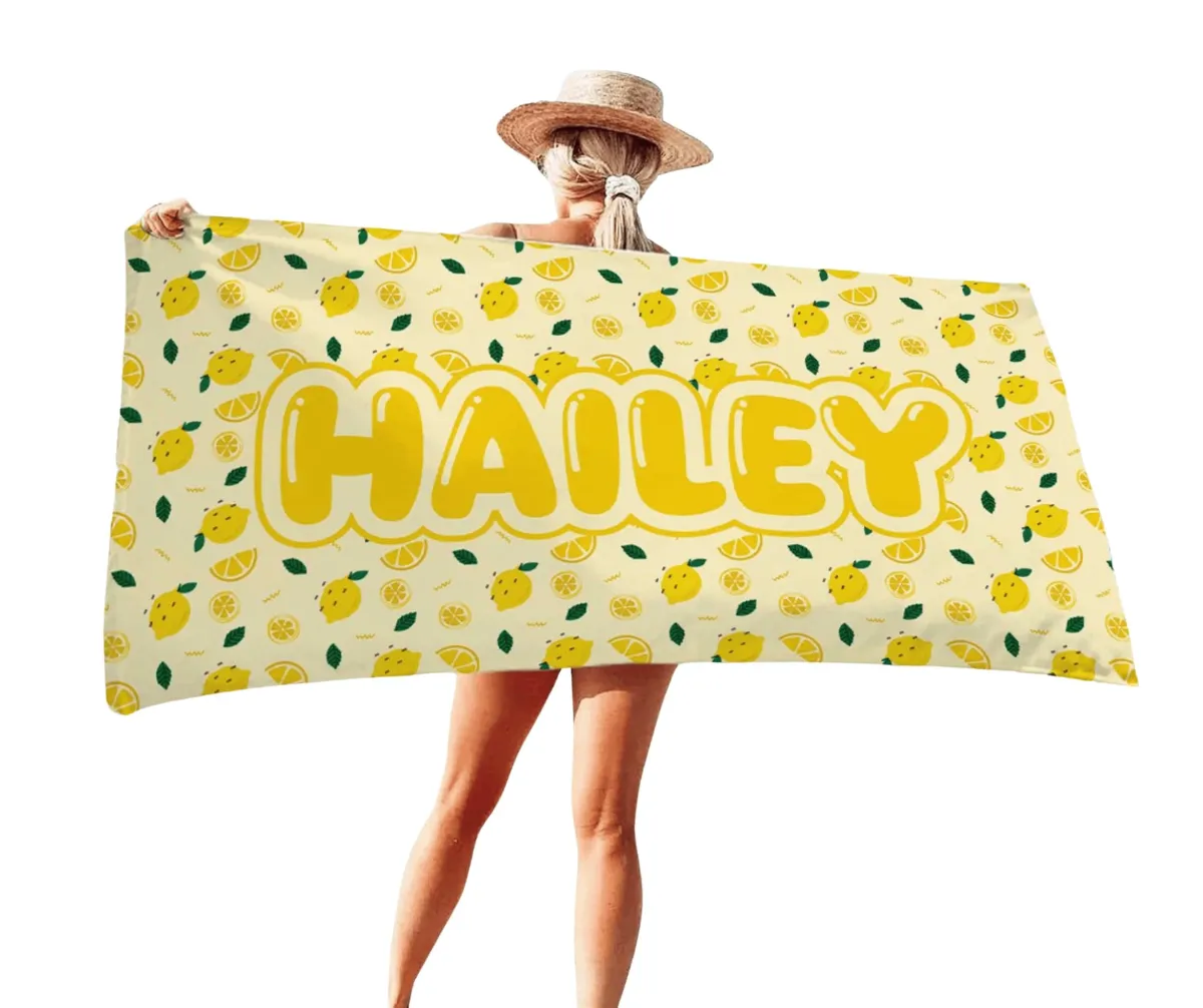 Custom Personalized Beach Towel with Name, Custom Cotton & Poly Travel Beach Pool Towel for Kids Adults