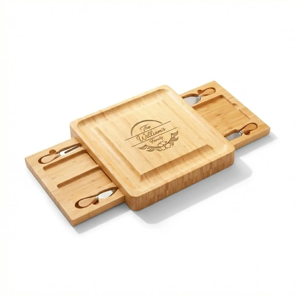 Personalized Charcuterie Board Set with Drawers, Engraved Bamboo Cheese Board Gift for Wedding, Housewarming & Holidays, Mothers Day Gift