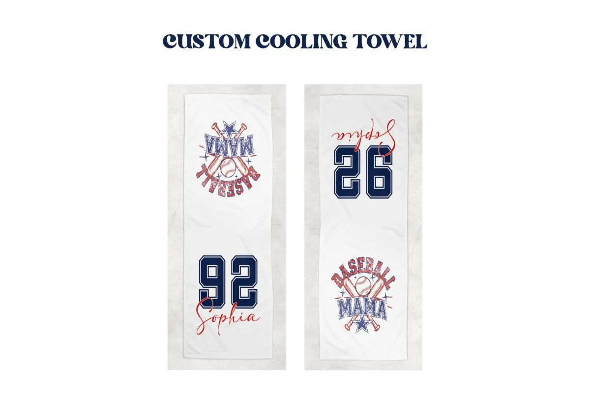 Personalized Baseball Mom Cooling Towel, Custom Name & Number, Mama Life Sports Towel, Tired Mom Gift, Mother’s Day, Beach Pool Towel