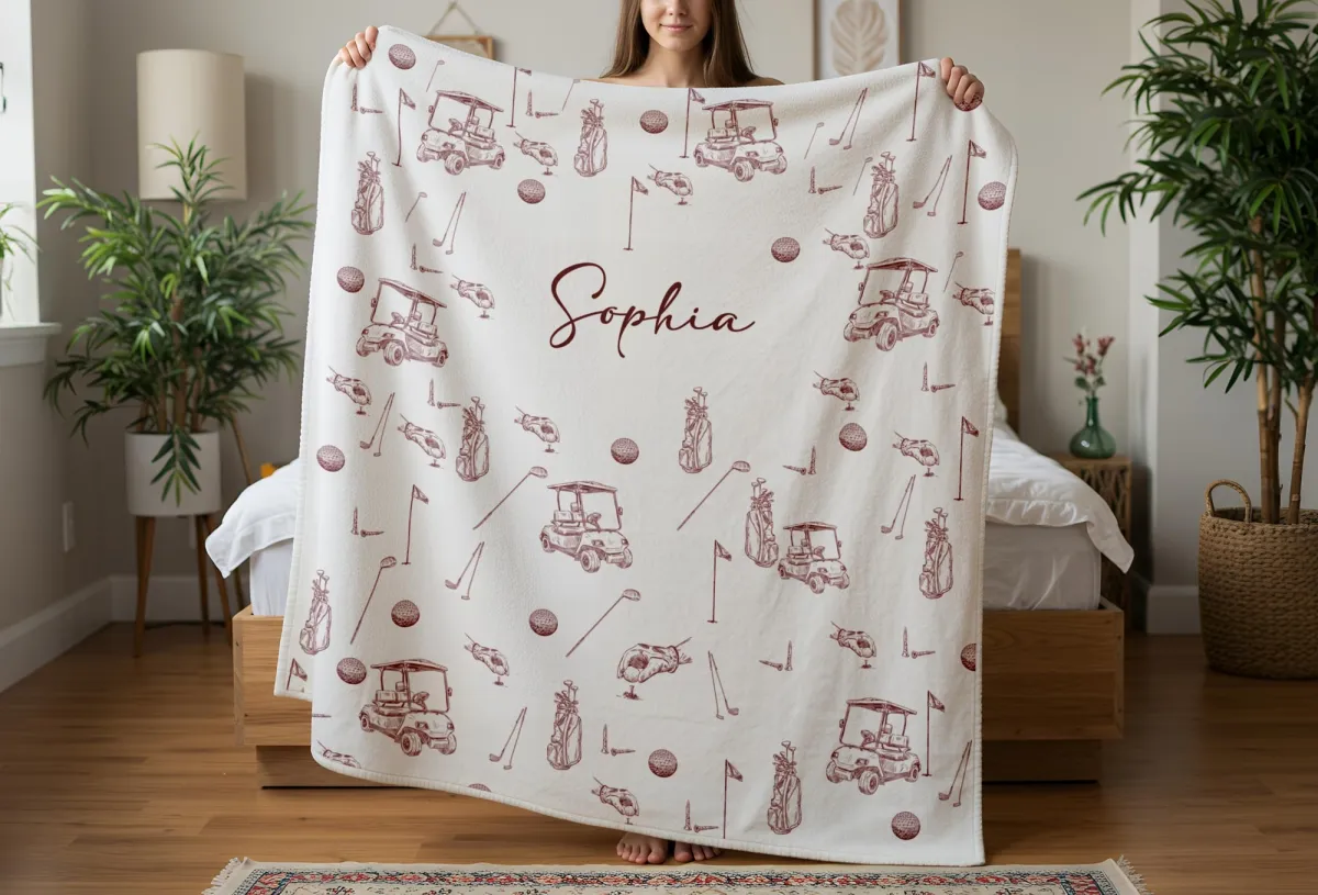 Personalized Golf Baby Blanket – Custom Name Newborn Hospital Gift & Baby Shower Gift – Golf Theme Nursery Décor Sport Bedding