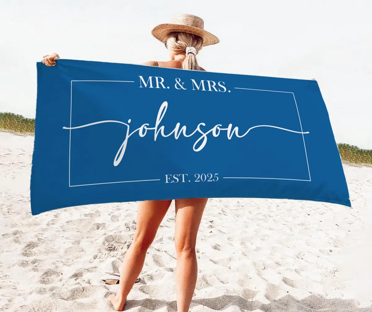 Mr. and Mrs. Custom Beach Towel, Bride Beach Towel, Personalized Beach Towel, Custom Beach Towel,Bachelorette Bride Beach Towel