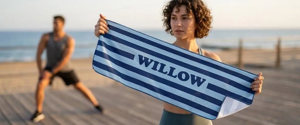 Personalized Cooling Towel with Name, Custom Striped Towel, Sports Gift for Mom, Monogrammed Fitness Yoga Towel, Stay Cool Mesh Towel