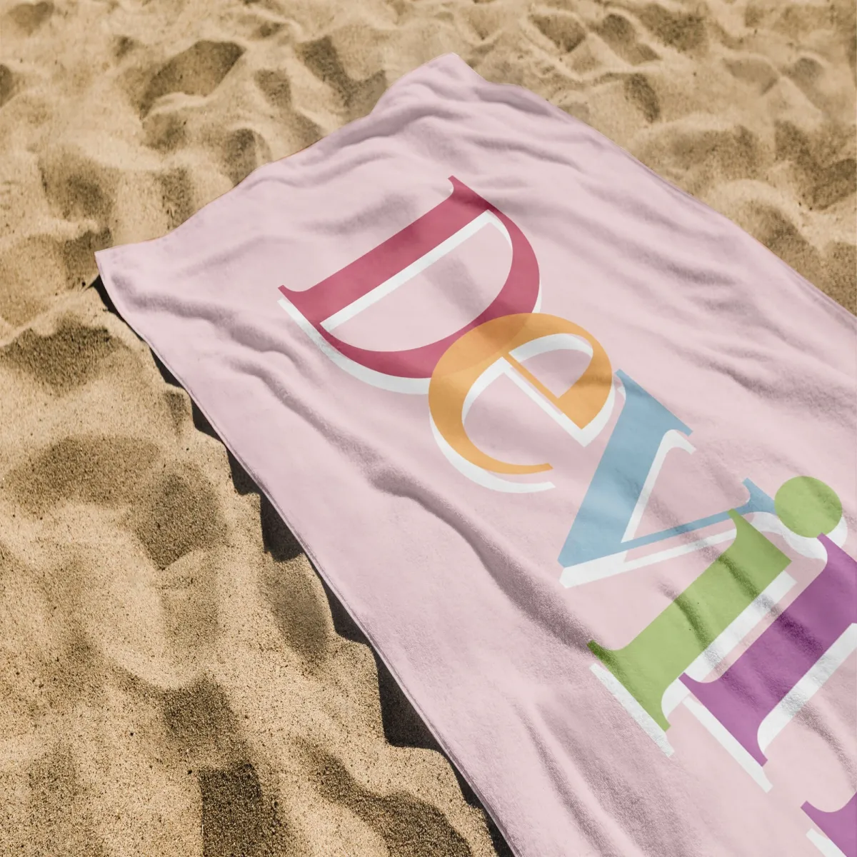 Multi Color Font Design Name Towels, Custom Colorful Beach Towels, Personalized Pool Spa Towels, Vacation Birthday Gift, Bachelorette Gift