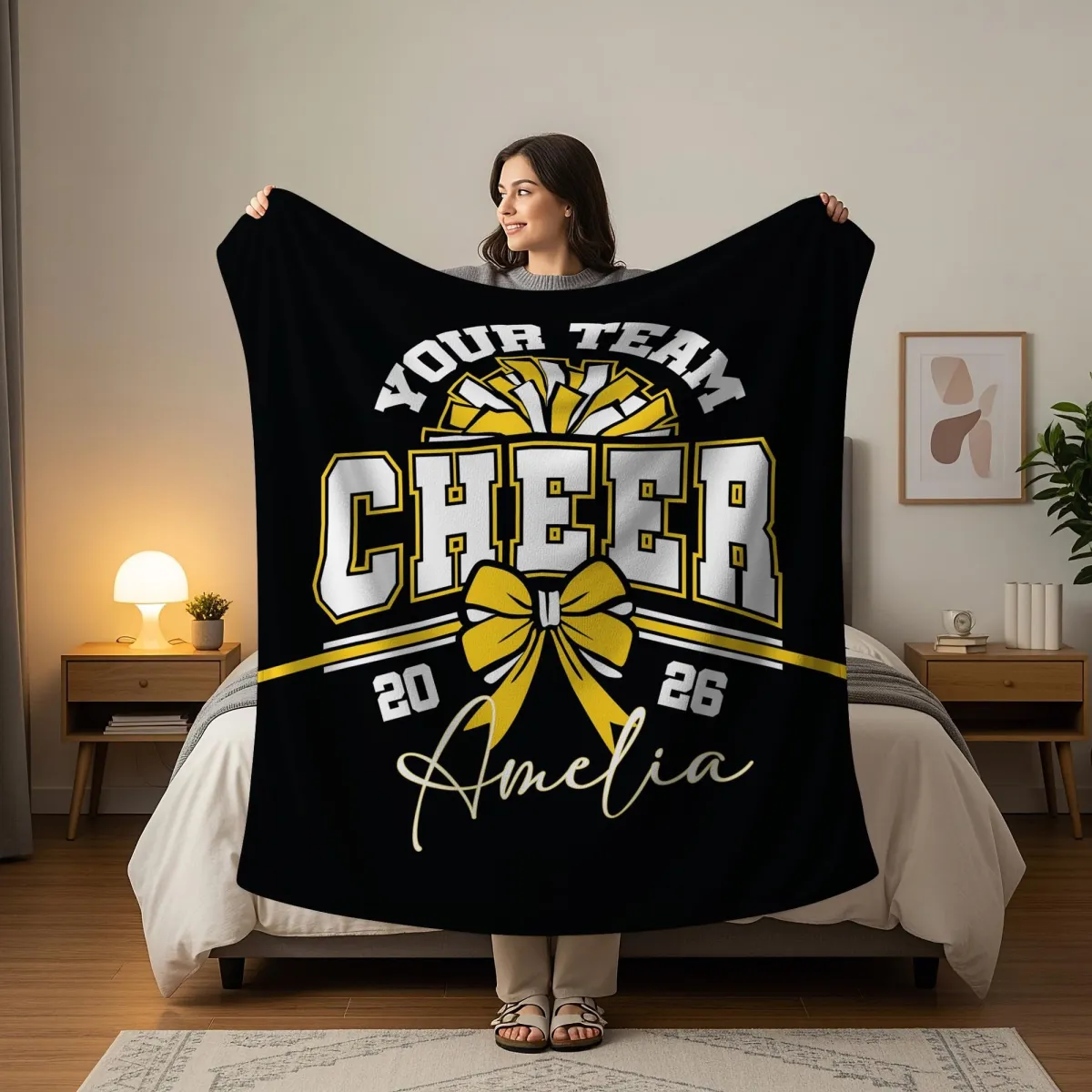 Custom Cheerleading Team Blanket, Personalized Name Senior Cheer Gift, Cheer Mom Coach Gift, Competitive Spirit Throw Birthday Present