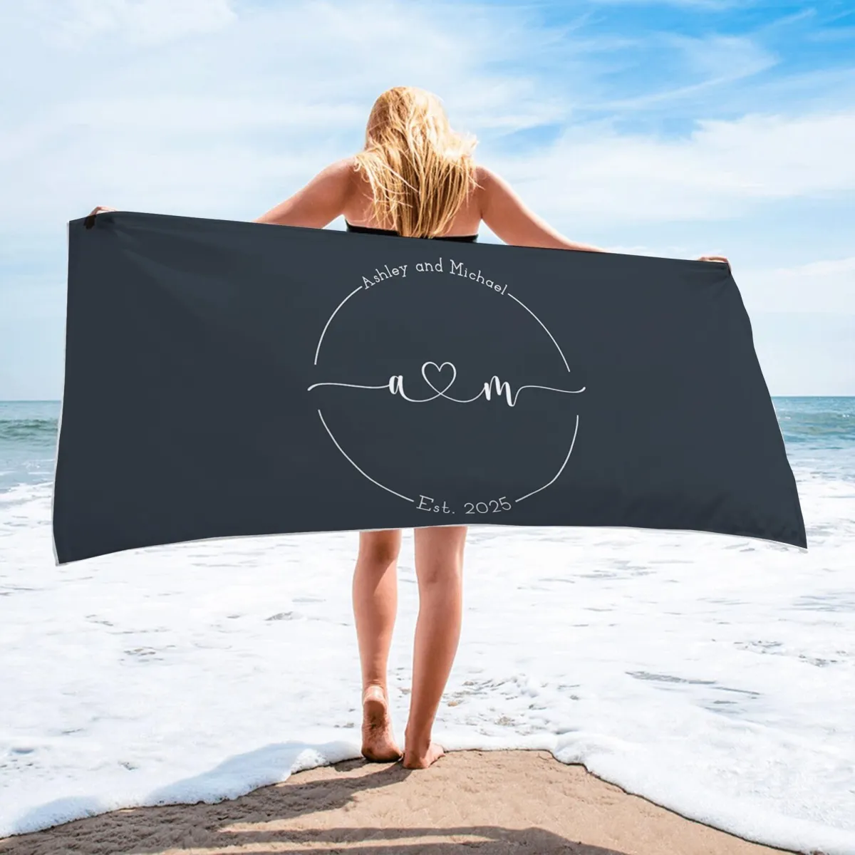 Newlywed Towel, Custom Name Beach Towel, Personalized Beach Towel, His and Hers Towel, Bride Beach Towel, Wedding Honeymoon Engagement Gift
